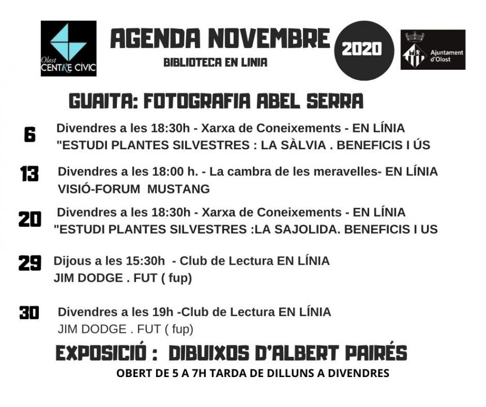 Agenda d'activitats al Centre Cívic durant el mes de novembre
